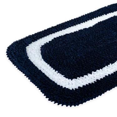 Imagem de Kit 2 Tapetes 60cm x 40cm Frufru Multiuso Malha Gel Decoração Sala Quarto Cozinha (AZUL MARINHO - BRANCO)