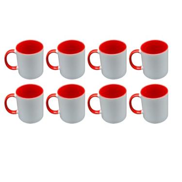 Imagem de Canecas de sublimação 325 ml, interior vermelho e alça - Xícaras de café premium para projetos de prensa térmica - Design versátil de caneca de café ideal para criações personalizadas, conjunto de 8