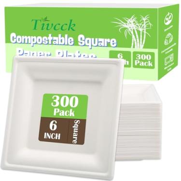 Imagem de Pratos de papel quadrados compostáveis (15 cm)