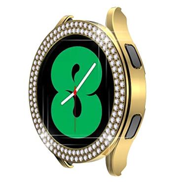 Imagem de Compatível com Galaxy Watch 5 de 40 mm e 44 mm, fileira dupla, diamante, revestimento de PC, capa protetora rígida com diamantes de cristal brilhantes para Galaxy Watch 4 de 40 mm e 44 mm (44 mm,