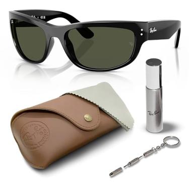 Imagem de Ray-Ban RB2289 MEGA BALORAMA Óculos de sol quadrados redondos para homens e mulheres com kit oficial de óculos RAYBAN, Preto polido | Lente verde G-15 polarizada, 60 mm