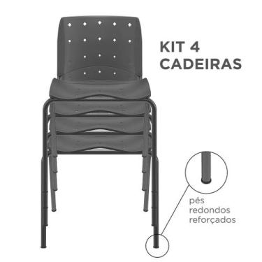 Imagem de KIT 04 Cadeiras Fixas Ergoplax Slim 4 Pés Preta Plaxmetal