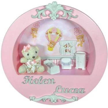 Imagem de Enfeite Porta Maternidade Cenário Nicho Led + nome - URSINHA BALÃO ROS