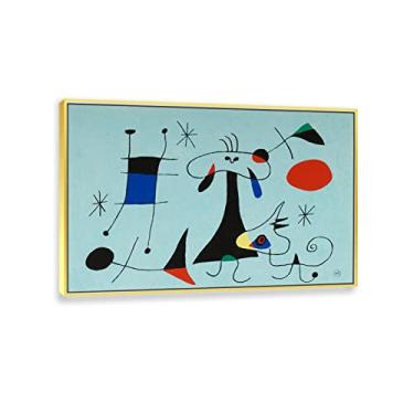 Imagem de JZSDGB Arte de parede com moldura dourada reprodução de pintura famosa - 'sunby Joan Miro pôsteres e impressões - arte de parede em tela abstrata imagens de Joan Miro para decoração de casa 85 x 128