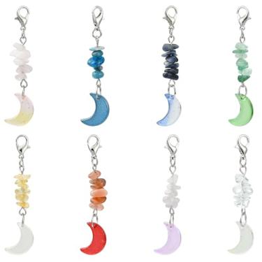 Imagem de Ipotkitt 40 peças, 8 cores, lascas de pedras preciosas naturais e pingentes de lua de vidro com fechos de garra de lagosta, chaveiros celestiais fofos para pendurar em bolsa, telefone, ornamentos
