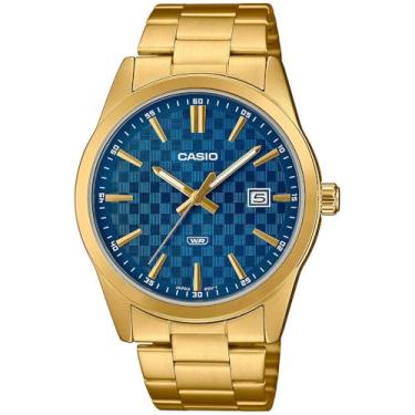 Imagem de Casio Relógio masculino analógico-digital de quartzo com pulseira de silicone A2245, dourado/azul, pulseira