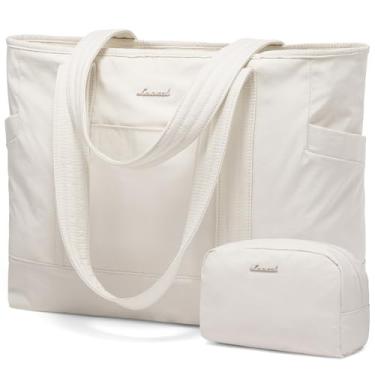 Imagem de LOVEVOOK Sacola feminina, bolsa de ginástica com compartimentos, bolsa de trabalho para laptop, enfermeira, dança, ioga, para esportes, viagens, Off-white, Medium