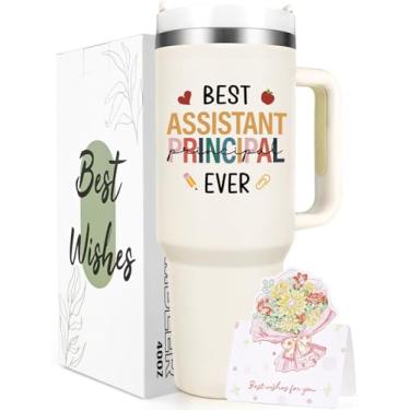 Imagem de Qtencas Assistant Principal Gifts, Best Assistant Principal Ever Copo de viagem isolado de aço inoxidável, presente de dia profissional administrativo para apreciação principal (1,134 g, cremoso)