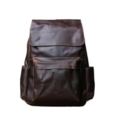Imagem de Mochila masculina de couro artesanal retrô casual moda couro mochila de 15 polegadas para homens