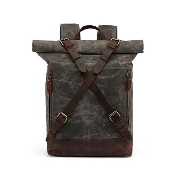Imagem de Mochilas de lona vintage para homens Mochila de viagem de couro de lona para homens grandes Mochilas de dia retrô(Dark Grey)
