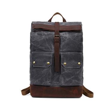 Imagem de Mochila Masculina Outdoor Mochila de Grande Capacidade Lona Encerada Saco de Viagem Masculino Estilo Vintage Mochila Masculina(G)