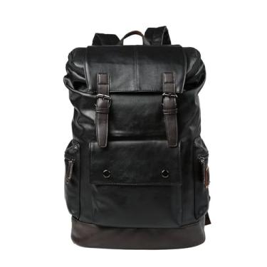 Imagem de Mochila masculina de couro luxuosa, mochila de viagem de grande capacidade para laptop, bolsa de ombro masculina de negócios, preta