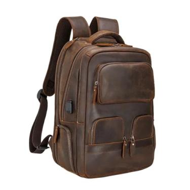Imagem de Mochila masculina de couro de qualidade para homens, bolsa de viagem de grande capacidade, mochila de couro ao ar livre(Dark Brown)