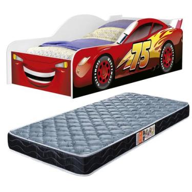 Imagem de Cama Para Quarto De Solteiro Com Proteção Lateral MDF Adesivada Carro 