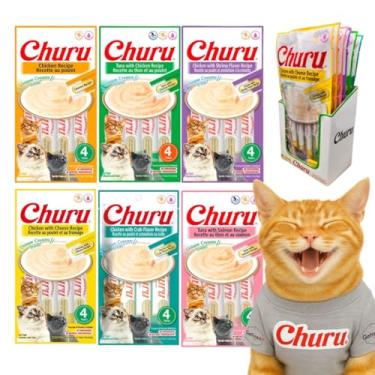 Imagem de Display Churu Para Gatos Sabores 24 Tubetes Variados Petisco Alimento Natural