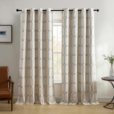Imagem de Elrene Home Fashions Kaiden Cortina geométrica para escurecimento de ambientes, cortina de linho, 132 cm L x 241 cm C (1, castanho-acastanhado