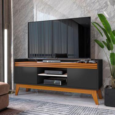 Imagem de Rack para TV até 50 2 Portas Ripado 136cm Preto/Cedro