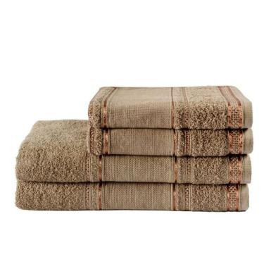 Imagem de Jogo De Toalhas Banho e rosto Slim Plus 4 Peças Barrado - RIFFO STORE,