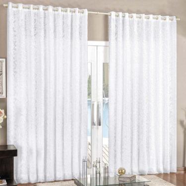 Imagem de Cortina Renda 3,00M X 2,80M Branca Tecido Renda Com Voal Floral Sala Ou Quarto