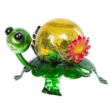 Imagem de MUMTOP Lanternas solares externas à prova d'água - Luzes solares coloridas de tartaruga de metal decorativas, luz de tartaruga de vidro, enfeites de lâmpada de mesa para quintal pátio, jardim