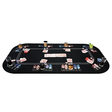 Imagem de YUZPKRSI 3 in 1 Poker Table Top, Texas Hold'em Poker Card Tabletop Layout with Reversible Black Felt, Foldable Poker Table Craps Mat with Cup Holders, Carrying Bag for Poker/Blackjack/Craps