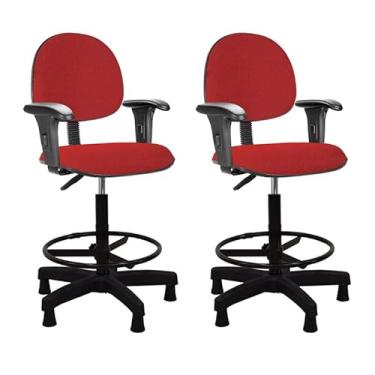 Imagem de Kit 2 Cadeiras de Escritório Vermelha Caixa Alta Balcão Executiva com Sapata Fixa e Braço Escritex - Elegância, Conforto e Resistência