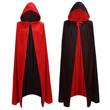 Imagem de Makroyl Black Red Reversible Goth Pirate Vampire Witch Cloak Unisex Christmas Halloween Cosplay Capes (Large, Red/Black)
