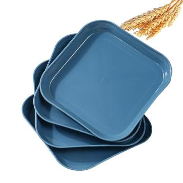 Imagem de Conjunto de pratos quadrados de palha de trigo de 15 cm, prato de jantar profundo inquebrável, leve, uso reutilizável para casa e cozinha (azul, 4)