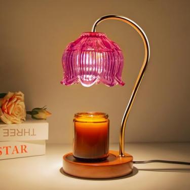 Imagem de SogYupk Lâmpada aquecedor de vela de flor roxa com temporizador - aquecedor elétrico de vela para presentes femininos, mãe, amigos, decoração de casa vintage (inclui 2 lâmpadas)