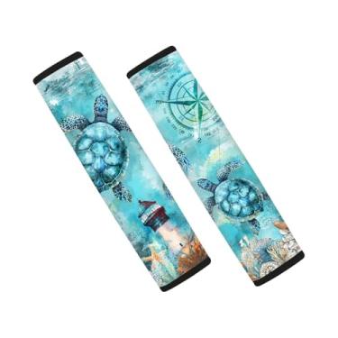 Imagem de gearider Capas de cinto de segurança de carro tartaruga marinha capas de alça de ombro para bússola de carro pacote com 2 almofadas de cinto de assento ajuste universal Sedan SUV Van