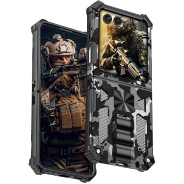 Imagem de Ephoou Capa camuflada para Motorola Razr 2024/Razr 50/Razr Gen 4 com suporte magnético, capa camuflada de grau militar resistente à prova de choque para Motorola Razr 50 MC-preta
