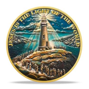 Imagem de Conjunto de presentes de moedas religiosas do farol da multidão | Medalhão inspirador do versículo da Bíblia | Presentes baseados na fé para encorajamento espiritual para homens e mulheres