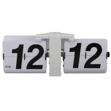 Imagem de Relógio automático Relógio mecânico retro digital flip Down Clock Bateria alimentada Fácil Leia números de mesa de mesa pendurada em aço inoxidável PVC Sala de estar Estudo de (Branco)