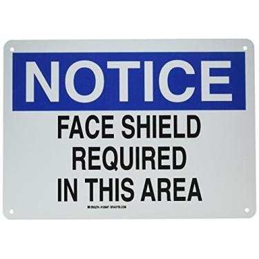 Imagem de Brady 128847 Placa de proteção pessoal, legenda "Face Shield Required in This Area", 25,4 cm de altura, 35,5 cm de largura, preto e azul em branco