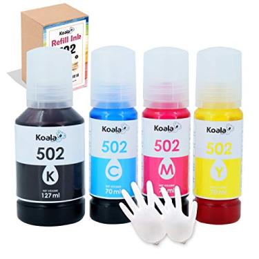 Imagem de Substituição de frasco de tinta Koala compatível com refil 502 T502 compatível com impressora ET-2700 ET-2750 ET-2760 ET-3750 ST-2000 ST-3000 ST-4000 preto, ciano, magenta, amarelo, pacote com 4