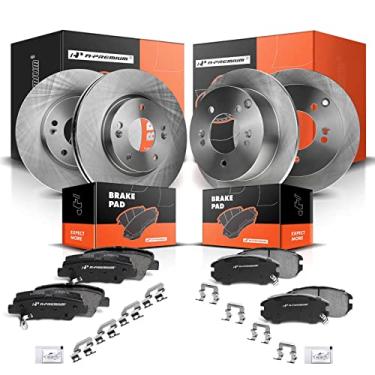 Imagem de A-Premium Rotores de freio a disco sólido dianteiro e traseiro + kit de pastilhas de cerâmica compatível com modelos Hyundai selecionados - Sonata 2008-2009, L4 2,4L, construído após 20/01/2008,