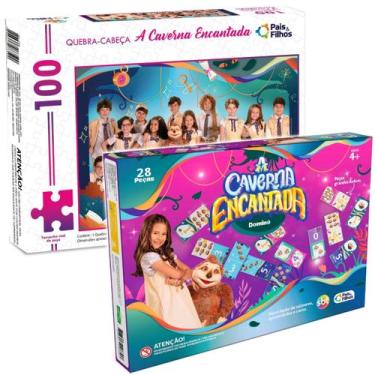Imagem de Kit 2 Jogos A Caverna Encantada SBT Quebra Cabeça E Dominó - Pais e fi