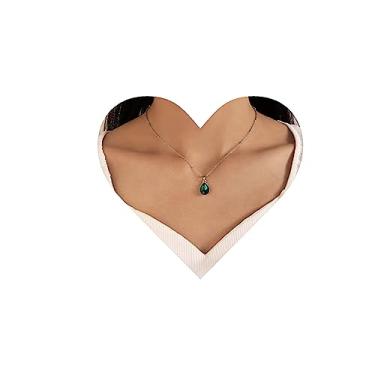 Imagem de Allereyae Colar Vintage Com Pingente De Topázio Verde, Cristal Em Forma Lágrima, Pedra Preciosa, Strass, Gargantilha Corrente Satélite Prateada, Nascimento Para Mulheres