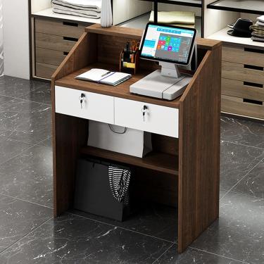 Imagem de Balcão de checkout da recepção balcão da recepção com gaveta de trava e prateleiras abertas balcão de varejo para lojas de lojas de salão de lobby Office Shop, noz, 60cm