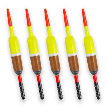 Imagem de Dr.Fish Pacote com 5 boias de mola balsa ponderadas boias de madeira para pesca de primavera boias de pesca para peixe-gato tipo peixe-gato truta Walleye Bluegill Panfish cilindro 6 cm