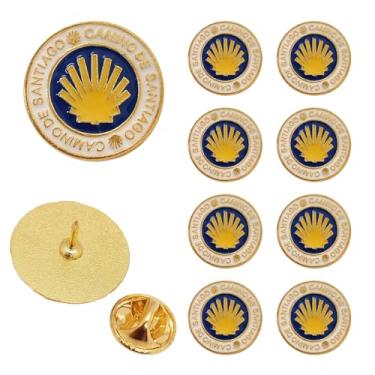 Imagem de Mzztino Broche de lapela peregrino Camino de Santiago Badge Road Marker St James Cross Scallop Shell Pins, Small, Ferro, Sem Pedra Preciosa