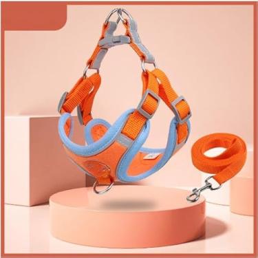 Imagem de Coleira Peitoral Cachorro E Gato, Conjunto De Guia + Coleira Tipo Colete Para Pet Pequenos E Médios(Laranja-L/7-10 Kg)