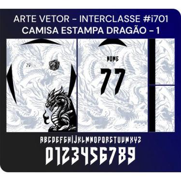 Imagem de Arte Vetor Camisa Interclasse Estampa Dragão Branco Preto - 77 Esporte