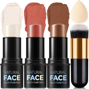 Imagem de Meilury Bastão De Contorno Cremoso 3 Cores, Tons Com Iluminador, Blush E Bronzeador Para Esculpir As Bochechas, Longa Duração, À Prova D'Água, Acabamento Fosco Orvalhado Mulheres (Claro (7+9+11))