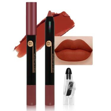 Imagem de JUAAZIN Lápis Delineador Labial Fosco Com De Cera Vermelho Acastanhado, Hidratante E Suave Apontador Lápis, Ideal Para Mulheres, À Prova Manchas D'Água, 12#