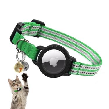 Imagem de Coleira AirTag reflexiva para gatos, coleira integrada com suporte para Apple Air, coleiras leves para rastreadores de gatos com sino, adequada para meninas, meninos, gatinhos e filhotes (verde, P)