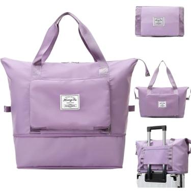 Imagem de Bolsa de viagem feminina para o fim de semana, bolsa esportiva para academia, impermeável, dobrável, Roxa, Large, Dobrável