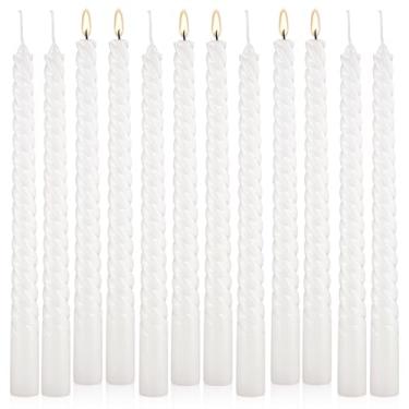 Imagem de Pacote com 12 velas brancas cônicas espirais – sem fumaça – queima por 7 horas – Castiçais altos derramados à mão – Perfeito para decoração de casa, casamentos e ocasiões especiais.