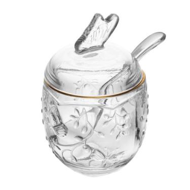 Imagem de Acucareiro com colher new butterfly com fio de ouro 250ml - LYOR
