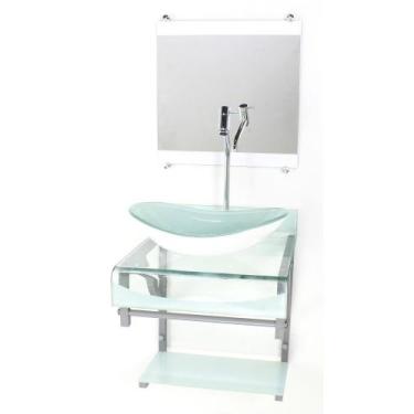 Imagem de Gabinete de vidro 40cm para banheiro curvado duplo pc cuba oval branco